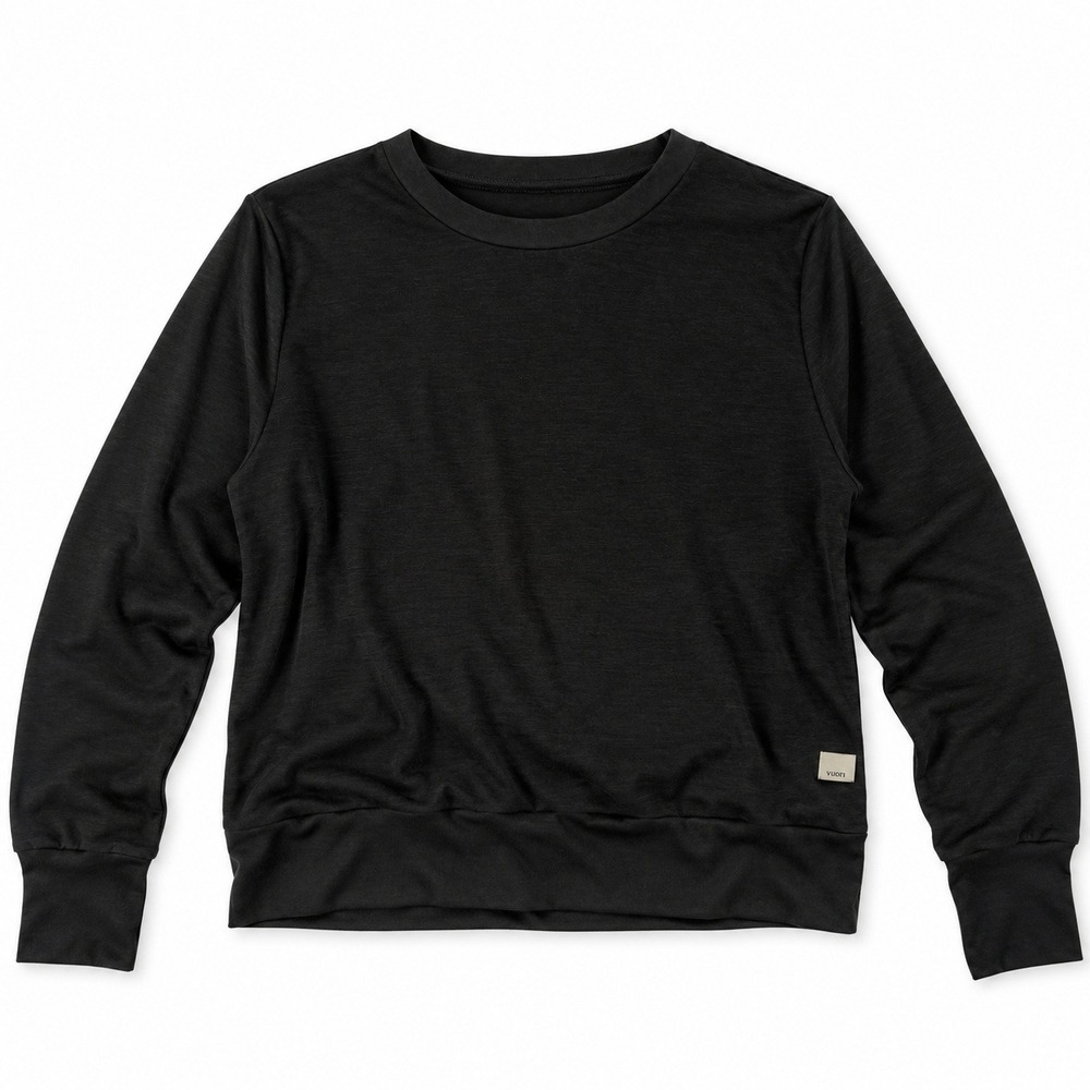 Vuori Crewneck Long Sleeve Top Women Black Activewear Banded Hem Logo